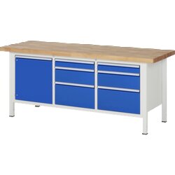 RAU 38570A2207B4H11 Werkbank 2000x700x840-1040 6xSchub-TA 1xTür lgr/ebl