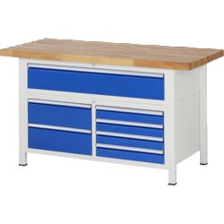 RAU 38921A2157B4H11 Werkbank 1500x700x840-1040 7xSchub-TA lgr/ebl