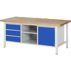 RAU 38563A2209B4H11 Werkbank 2000x900x840-1040 3xSchub-TA 1xTür lgr/ebl