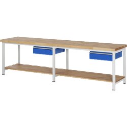 RAU 38001A7307B4H11 Werkbank 3000x700x840-1040 2xSchub-TA lgr/ebl