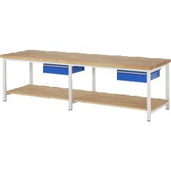 RAU 38001A7309B4H11 Werkbank 3000x900x840-1040 2xSchub-TA lgr/ebl