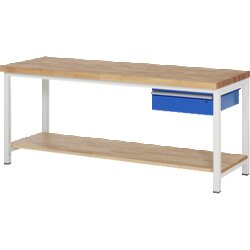 RAU 38001A7207B4H11 Werkbank 2000x700x840-1040 1xSchub-TA lgr/ebl
