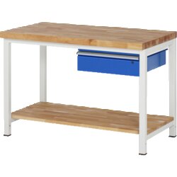 RAU 38001A7127B4H11 Werkbank 1250x700x840-1040 1xSchub-TA lgr/ebl