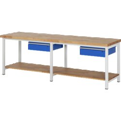 RAU 38001A7257B4H11 Werkbank 2500x700x840-1040 2xSchub-TA lgr/ebl