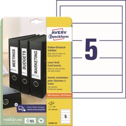 Avery Zweckform C32267-25 Einsteckrücken- schild weiß 125 St./Pack.