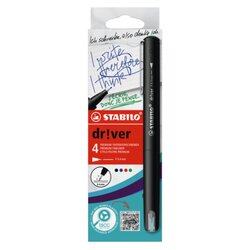 STABILO® EO1088/4-01 Fineliner dr!ver F sort 4St 