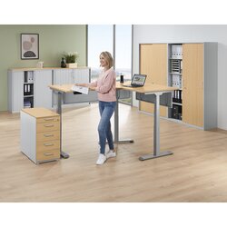 Neutralware 810076472 Ecktisch elektr verstellbar li Gestell si Platte buche