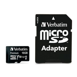Verbatim 44082 Speicherkarte micoSDHC Class 10 16GB + Adapter