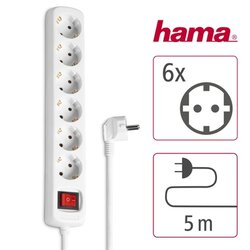 Hama 00108833 Steckdosenleiste 6fach Schalter 5m ws