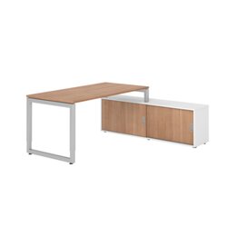 Hammerbacher Schreibtischkombination RSE16 Farbe der Tischplatte nussbaum Farbe des Korpus weiß Farbe des Gestells silber
