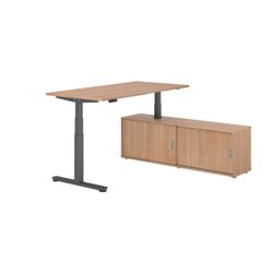 Hammerbacher Schreibtischkombination XDSM16 Farbe der Tischplatte nussbaum Farbe des Korpus nussbaum Farbe des Gestells graphit