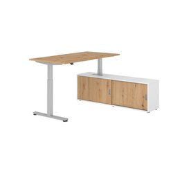 Hammerbacher Schreibtischkombination XMST16 Farbe der Tischplatte asteiche Farbe des Korpus weiß Farbe des Gestells silber