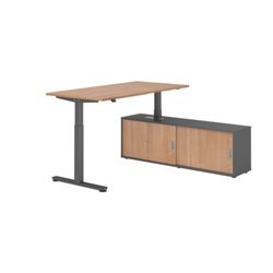 Hammerbacher Schreibtischkombination XMST16 Farbe der Tischplatte nussbaum Farbe des Korpus graphit Farbe des Gestells graphit