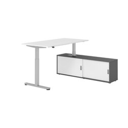 Hammerbacher Schreibtischkombination XMST16 Farbe der Tischplatte weiß Farbe des Korpus graphit Farbe des Gestells silber
