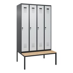 C+P Kleiderspind Evolo PLUS mit untergebauter Sitzbank 4 Abteile schwarzgrau