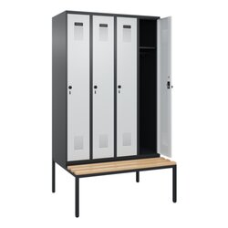 C+P Kleiderspind Evolo PLUS mit untergebauter Sitzbank 4 Abteile schwarzgrau