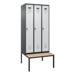 C+P Kleiderspind Evolo PLUS mit untergebauter Sitzbank 3 Abteile schwarzgrau