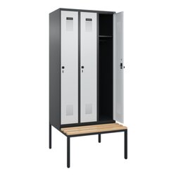 C+P Kleiderspind Evolo PLUS mit untergebauter Sitzbank 3 Abteile schwarzgrau