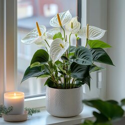 Zimmerpflanze Flamingoblume Anthurium Alaska White, Neutralware